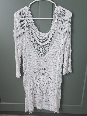 White Crochet Swim Cover-Up Dress - Women Swim